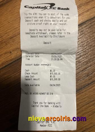 USA Capital one bank payment receipt